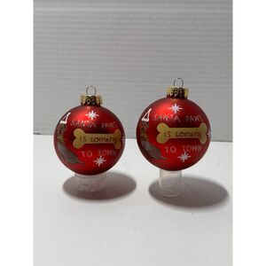 Dachshund Santa Paws Is Coming To Town Christmas Ornaments Matte Red Set of 2